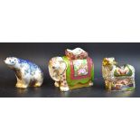 A Royal Crown Derby paperweight, Derby Ram, gold stopper; others, Blue Polar Bear,
