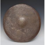 An interesting Arts and Crafts damascened iron circular shield,