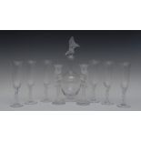 Carl Faberge - a Kissing Snow Dove drinking suite, comprising decanter, six champagne glass,