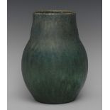 A Ruskin matt crystalline ovoid vase, in shades of mottled sea green and blue, 24cm high,