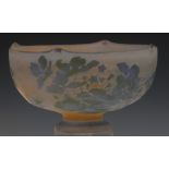 A Galle pedestal cameo bowl, overall in in light blue and green with clematis and foliage,