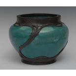 An Art Nouveau "Orivitt" ovoid jardiniere, matt crystalline glazed in mottled shades of turquoise,