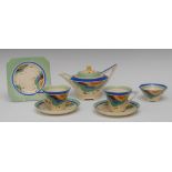 A Royal Doulton Caylee pattern tea for two, comprising conical teapot, two cups and saucers,