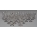 A set of seven late 18th century cordial glasses, the bucket shaped bowls slice cut, knopped stems,