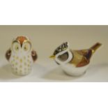 A Royal Crown Derby paperweight , Owlet; Crested Tit, printed marks,