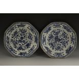 A pair of Chinese Kangxi shaped octagonal porcelain chargers,
