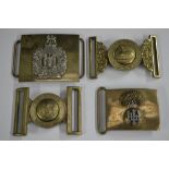 Military - a belt buckle, King's Own Scottish Borderers; another, The King's Regiment; another,