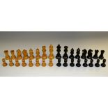 A boxwood and ebonised Staunton pattern chess set, the kings 9.