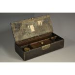 A George III leather covered rectangular travelling scribe's box,