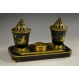 A 19th century Japanned inkwell, in the Louis XVI manner,