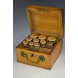A Victorian apothecary's satinwood square travelling box, quite plain,