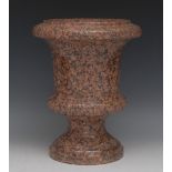 An Aberdeen granite campagna table urn, typically turned,