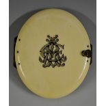 A Victorian ivory oval picture locket, hinged cover, 7.5cm long, c.