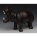 A novelty leather hippopotamus, influenced by Liberty, 35cm high,