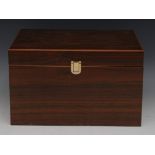 A rectangular hardwood cigar humidor, hinged cover, carrying handles to sides, 27.