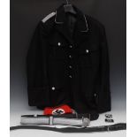 A German SS type officer's uniform, with armband, belt and accessories en suite,