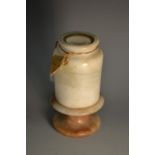 A Victorian alabaster Stanhope type viewer, of cylindrical form,