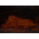 A George III pyrography picture, by Joseph Smith of London, of a tiger,