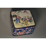 A Cantonese enamel rounded square box and cover,