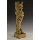 An 18th century Italian poplar table leg, boldly carved monopodia with lion mask, leaves,