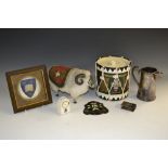 Sherwood Foresters - a novelty 20th century ice bucket and cover, as a drum; a regimental ram,