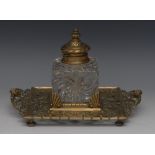 A Victorian brass desk inkstand, by Townshend & Co, stamped,