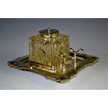 An early 20th century EPNS shaped square inkstand, the large hobnail cut well with hinged cover,