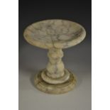 A 19th century alabaster table-centre comport, circular top and base, turned pillar, 18cm high, c.