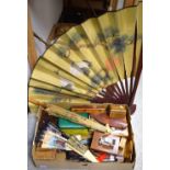 Boxed & Objects - a painted parasol; a similar Fan; others smaller; lace work,