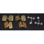 A 9ct on silver Art Deco cufflinks; silver barbel; gold plated; etc.