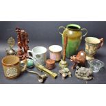 Ceramics - a Lynton spill vase, a Glyn Colledge Denby tankard; a bronze effect vase,