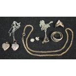 Jewellery - silver rings; heart shaped lockets; neckchain; etc.