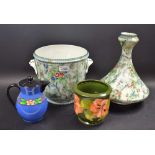 Ceramics - a Moorcroft Hibiscus planter, green ground,
