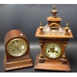 An Edwardian architectural cased mahogany bracket clock,