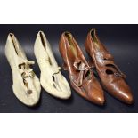 Costume and Fashion - a pair of Edwardian lady's brown leather shoes, fastening on three buttons,