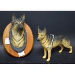 A Beswick matte model, of an Alsatian, printed marks; a conforming plaque, wooden mount,