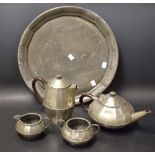 A four piece pewter tea set,