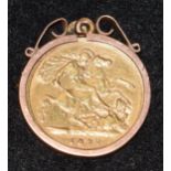 1897 gold half sovereign in mount
