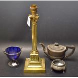 Metal Ware - EPBM small teapot; blue glass lined sugar basket; salt;