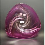 Studio Glass - a triform hand made dish, in swirls of pink,