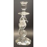 A Waterford crystal single candlestick, the stem moulded as a seahorse,