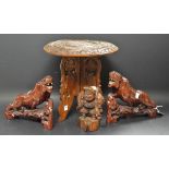 Treen - a pair of carved model stalking Tigers; an elder;