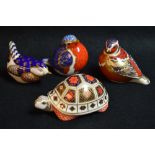 Royal Crown Derby paperweights - tortoise, finch, robin and wren,