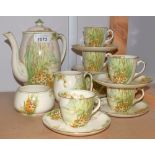 A Royal Winton Grimwades Nancy pattern coffee set for six, comprising coffee pot, six coffee cups,