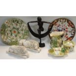 Ceramics - Masons Applique pattern plate, ewer, trinket pot and cover, trinket dish; after Canova,