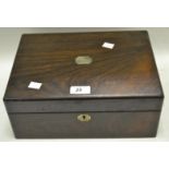 A Victorian rosewood workbox, mother of pearl escutcheon c.