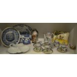 Ceramics - a Shelley three section hors d'oeurve dish, blue line border; a Masons Hydra jug,
