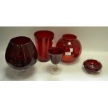 A ruby glass goblet,