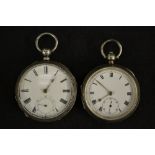 A Victorian silver open face Waltham pocket watch, white dial, Roman numerals, minute track,