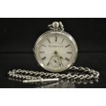 A Victorian silver Railway Timekeeper open face pocket watch, white dial, Roman numerals,